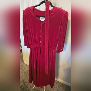 Vintage Red Velvet A-Line Dress